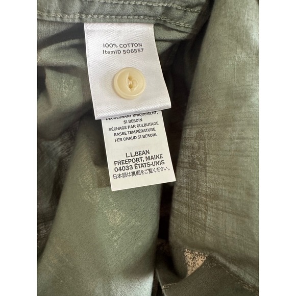 LL Bean Signature Mens Slim Fit Short Sleeve Fish Print Cotton Shirt Green M - Picture 4 of 6